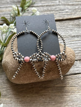 Load image into Gallery viewer, Sterling Silver Bow Pink Conch Pearls Hoop Bead Earrings 3.5 Inch