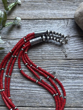 Load image into Gallery viewer, Sterling Silver Multi Strand Red Coral W Pearls Bead Necklace 22 Inch