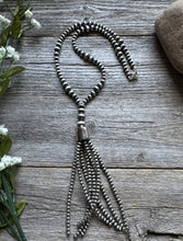 Load image into Gallery viewer, Southwestern Sterling Silver Lariat Y Pearls Tassel Bead Necklace 30 Inch