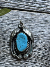 Load image into Gallery viewer, Vintage Pawn Native American Sterling Silver Blue Turquoise Pendant.