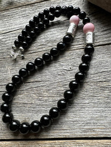 Mens Sterling Silver Black Onyx Pink Conch Kokopelli Bead Necklace 20 inch Gift