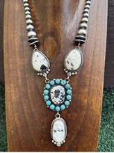 Load image into Gallery viewer, Navajo Sterling Silver White Buffalo Turquoise Cluster Chain Lariat Necklace CY