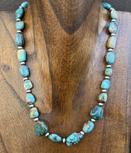Load image into Gallery viewer, Sterling Silver Turquoise Nuggets Multi Stone Bead Necklace. 18 inch
