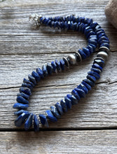 Load image into Gallery viewer, Sterling Silver Irregular Shape Lapis Bead Necklace. 18 inch