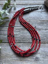 Load image into Gallery viewer, Sterling Silver Multi Strand Red Coral Bead Necklace 22 Inch