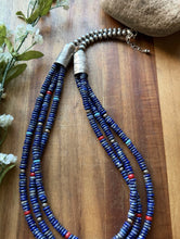 Load image into Gallery viewer, Sterling Silver Multi Strand Stone Lapis Pearls Bead Necklace 24 Inch Navajo RD