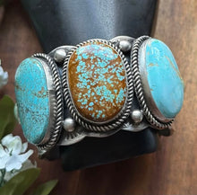 Load image into Gallery viewer, Navajo Sterling Silver Blue Number 8 Turquoise Cuff Bracelet RY