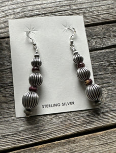 Southwestern SterlingSilver Purple Spiny  Oyster Corrugated Pearls Bead Earrings