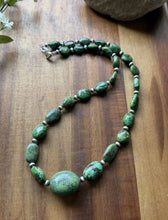 Load image into Gallery viewer, Sterling Silver Green Turquoise Nuggets W Pearls Bead Necklace. 20 Inch