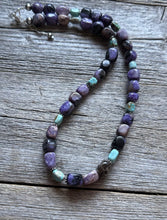 Load image into Gallery viewer, Sterling Silver Charoite Turquoise Bead Necklace. 18 Inch