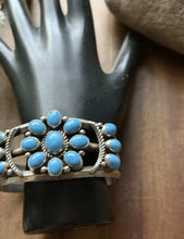 Load image into Gallery viewer, Native American Sterling Silver Blue Turquoise Cluster Cuff Bracelet RB