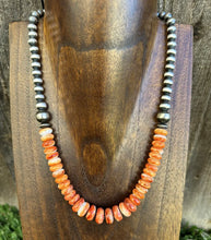 Load image into Gallery viewer, Sterling Silver Orange Spiny Oyster W Pearls Bead Necklace 18 inch