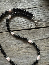 Load image into Gallery viewer, Sterling Silver Black Onyx Pink Conch Bead Necklace. 18 Inch Gift