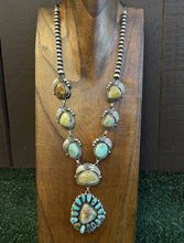 Load image into Gallery viewer, Navajo Sterling Silver Blue Green Royston Turquoise Lariat Cluster Necklace CY