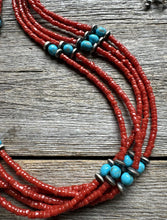 Load image into Gallery viewer, Natural Coral Sleeping Beauty Turquoise Sterling Silver MultiStrand BeadNecklace