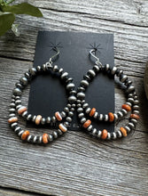 Load image into Gallery viewer, Southwestern Sterling Silver Orange Spiny Oyster Pearls Double Loop Earrings
