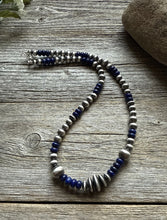 Load image into Gallery viewer, Lapis Multi Graduated Sterling Silver Pearls Bead Necklace 18 inch