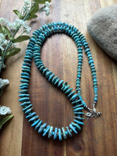 Load image into Gallery viewer, Long Sterling Silver Graduated Blue Turquoise Bead Necklace. 30 inch