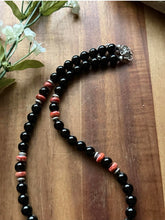 Load image into Gallery viewer, Sterling Silver Black Onyx Red Spiny Oyster Bead Necklace. 18 Inch Gift