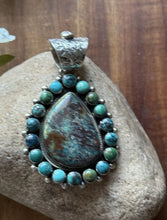 Load image into Gallery viewer, Navajo Native American Handmade Sterling Silver Turquoise Cluster Pendant KY