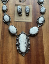 Load image into Gallery viewer, Navajo Sterling Silver White Buffalo Turquoise Lariat Necklace Set Mary Ellen