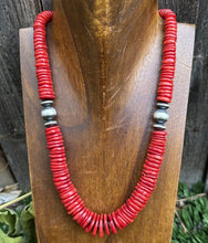 Load image into Gallery viewer, Southwestern Sterling Silver Graduated Bamboo Red Coral Bead Necklace 18 inch