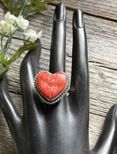 Load image into Gallery viewer, Navajo 925 Sterling Silver Orange Red Spiny Oyster Adjustable Ring. D