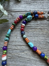 Load image into Gallery viewer, Sterling Silver Multi Color Stone Spiny Turquoise Bead Necklace. 18 inch. Gift