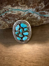 Load image into Gallery viewer, Navajo sterling silver sonoran turquoise ring adjustable