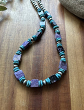 Load image into Gallery viewer, Sterling Silver Purple Charoite Blue Turquoise Pearls Bead Necklace 18 Inch Gift