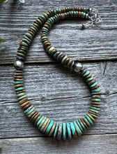 Load image into Gallery viewer, Sterling Silver Graduated Green Turquoise Bead Necklace. 18 inch