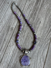 Load image into Gallery viewer, Handmade Navajo Sterling Silver and Charoite Pendent. Charoite with Necklace