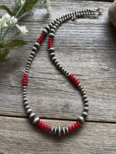 Load image into Gallery viewer, Red Coral Multi Graduated Sterling Silver Pearls Bead Necklace 18 inch 4mm -8mm