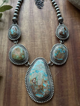 Load image into Gallery viewer, Navajo Handmade Sterling Silver Royston Turquoise Lariat Pearls Bead Necklace KY
