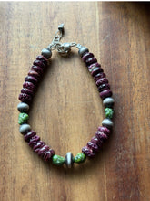 Load image into Gallery viewer, Purple Spiny Oyster Sonoran Gold Turquoise Sterling Silver Pearls Bead Bracelet