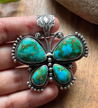 Load image into Gallery viewer, Navajo Sterling Silver Sonoran Gold Turquoise Butterfly Pendant Geneva