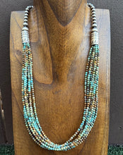 Load image into Gallery viewer, Sterling Silver Multi Strand Blue Green Turquoise Faceted Bead Necklace 24 inch
