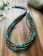 Load image into Gallery viewer, Sterling Silver Multi Strand Blue Green Turquoise Faceted Bead Necklace 24 inch