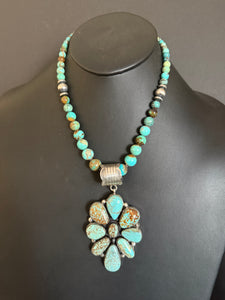 Navajo sterling silver number 8 turquoise  pendant necklace Ky