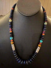 Load image into Gallery viewer, Sterling silver lapis graduated turquoise 24 inch