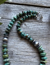 Load image into Gallery viewer, Sterling Silver Blue Green Graduated Turquoise Nuggets Bead Necklace 18 inch