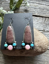 Load image into Gallery viewer, Navajo Sterling Silver Multi Stone Turquoise Pink Conch Earrings RY