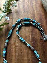 Load image into Gallery viewer, Sterling Silver Blue Turquoise W Multi Bead Pearls Necklace. 24 inch. Gift