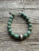 Load image into Gallery viewer, Sterling Silver Green Turquoise W Pearl Bead Bracelet. 6.5 Inch
