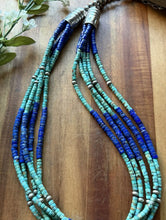 Load image into Gallery viewer, Sterling Silver Heishi Multi Strand Stone Lapis Turquoise Bead Necklace. 24 inch