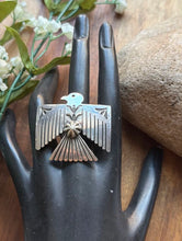 Load image into Gallery viewer, Navajo Sterling Silver Thunderbird Stamped Adjustable Ring Sunshine Reeves