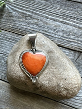 Load image into Gallery viewer, Native American Sterling Silver Orange Spiny Oyster Heart Pendant C Charley