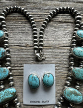 Load image into Gallery viewer, Navajo Sterling Silver White Water Turquoise Squash Blossom Pearls Necklace G