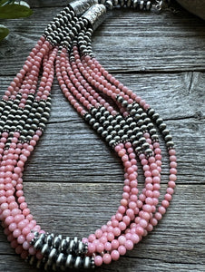 Sterling Silver Multi Strand Pink Coral W Pearls Bead Necklace 24 Inch