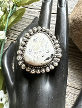 Load image into Gallery viewer, Navajo Sterling Silver White Buffalo Turquoise Adjustable Ring C Yazzie